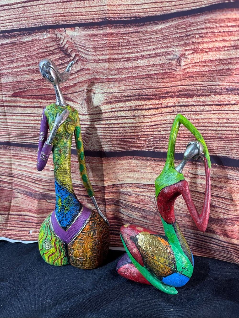 Source Unknown Multicolor Abstract Resin Sculptures with Silver Accents